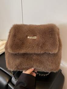 Autumn/Winter Fluffy Handbag For Women, New Arrival Chain Plush Bag, Ins Style Versatile Shoulder/Crossbody Small Bag - Coffee - View 6