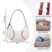 Women's Baseball Stitch Underarm Shoulder Bag, Sporty Casual Designer Purse - 白色 - 查看 5