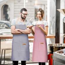 2 Pack Adjustable Bib Apron With 2 Pockets Chef CooFKing Kitchen Restaurant Aprons For Women Men,Blue/RedPinstripes - 藍色/紅色細條紋 - 查看 6
