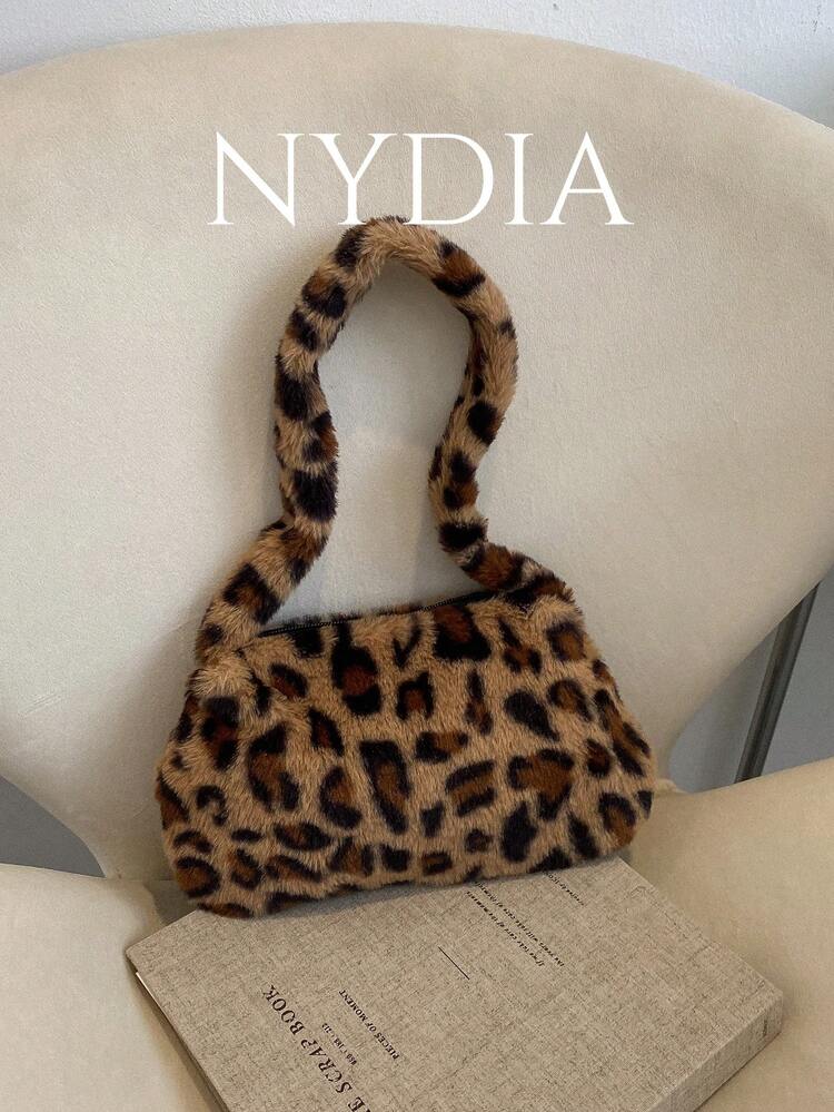 Fuzzy, Soft, Plush Fluffy Leopard Print Shoulder Bag For Girls, Women, College Students, Rookies & White-Collar Workers For Work, Office, Commute, For Autumn & Winter, Warm Winter, Outdoors, Leopard Print Bag, New Fall Winter Cheetah Print Purse For Women