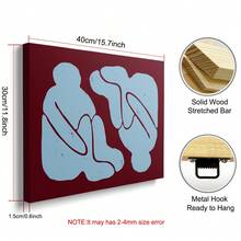 1pc Framed/Unframed Abstract People Sitting Canvas Poster Blue Red Minimalist Vintage Wall Art Print Retro Painting For Apartment,Living Room,Bedroom,Modern Home Office Decoration - Multicolor - View 8