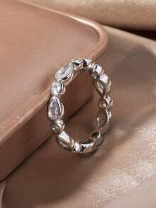 1pc Women's Synthetic Zirconia Eternity Ring,Stackable Ring,Anniversary Jewelry Gift,Minimalist Classic Fine Jewelry For Engagement & Parties (No Box)