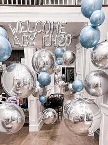 1个银色4D效果铝箔气球，全息圆形铝箔气球，可漂浮，充氦气，适用于生日派对、单身派对、订婚、周年纪念、婚礼、毕业典礼、母亲节装饰 - 彩色 - 查看 7