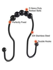 12 Piece Set With Sliding Ball Shaped Double Hook Waterproof And Rust Proof Curtain Shower Curtain Hook - Multicolor - View 5