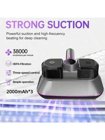 1pc Portable Handheld Dust Mite Remover, Home Dust Mite Vacuum Cleaner For Sofa, Mattress, Keyboard, Carpet Cleaning, 2000mAh*3/100W/70dB/6KPa (Please Charge It Fully Before Use To Ensure Sufficient Suction Power)