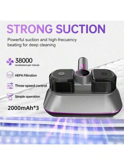 1pc Portable Handheld Dust Mite Remover, Home Dust Mite Vacuum Cleaner For Sofa, Mattress, Keyboard, Carpet Cleaning, 2000mAh*3/100W/70dB/6KPa (Please Charge It Fully Before Use To Ensure Sufficient Suction Power)