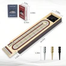 Wooden Cribbage Board Game Set - Traditional 3 Track Solid Wood Board - 黑色 - 查看 3