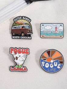 一套“人间天堂”珐琅徽章，北卡罗来纳海滩风情度假纪念胸针翻领徽章首饰 - 彩色 - 查看 8