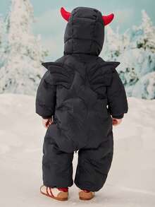 mini bala 儿童“真绒”羽绒连体衣 2025 冬季款，精灵帽可爱婴儿滑雪服 - 褐灰 - 查看 3