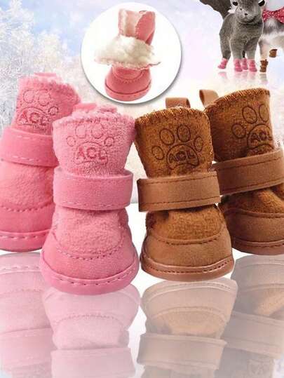 Pet Dog Shoes Winter Warm Shoes For Small Medium Dogs Anti-Slip Puppy Rain Snow Boots Footwear Cat Dog Walking SneakersPuppy Cute Cozy Warm Anti Slip Winter Boots For Small Medium Dogs Pets Cats Thicken Fleece Snow Shoes Brown Puppy Keep Dog Stuff
