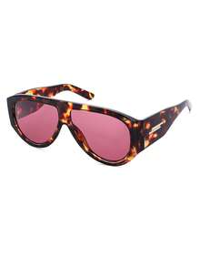 1/2 Pair Large Frame Toad Eye Glasses, Stylish Personalized Glasses, Full Frame Versatile Retro Women Glasses, Suitable For Travel, Street Photography, Beach And Other Occasions - 7410 - Leopard Print Frame In Rose Red - View 2