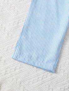 idolCat Toddler Boys' Casual Striped Pants With Teddy Bear Patch, Elastic Waistband, Suitable For Autumn Daily Wear - Baby Blue - View 7