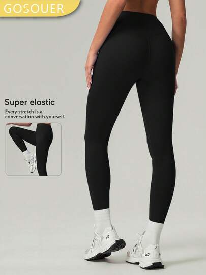 Women's Solid Color Front Seam Back Deep V Buttock Line Running Outdoor Exercise Yoga Legging Pants