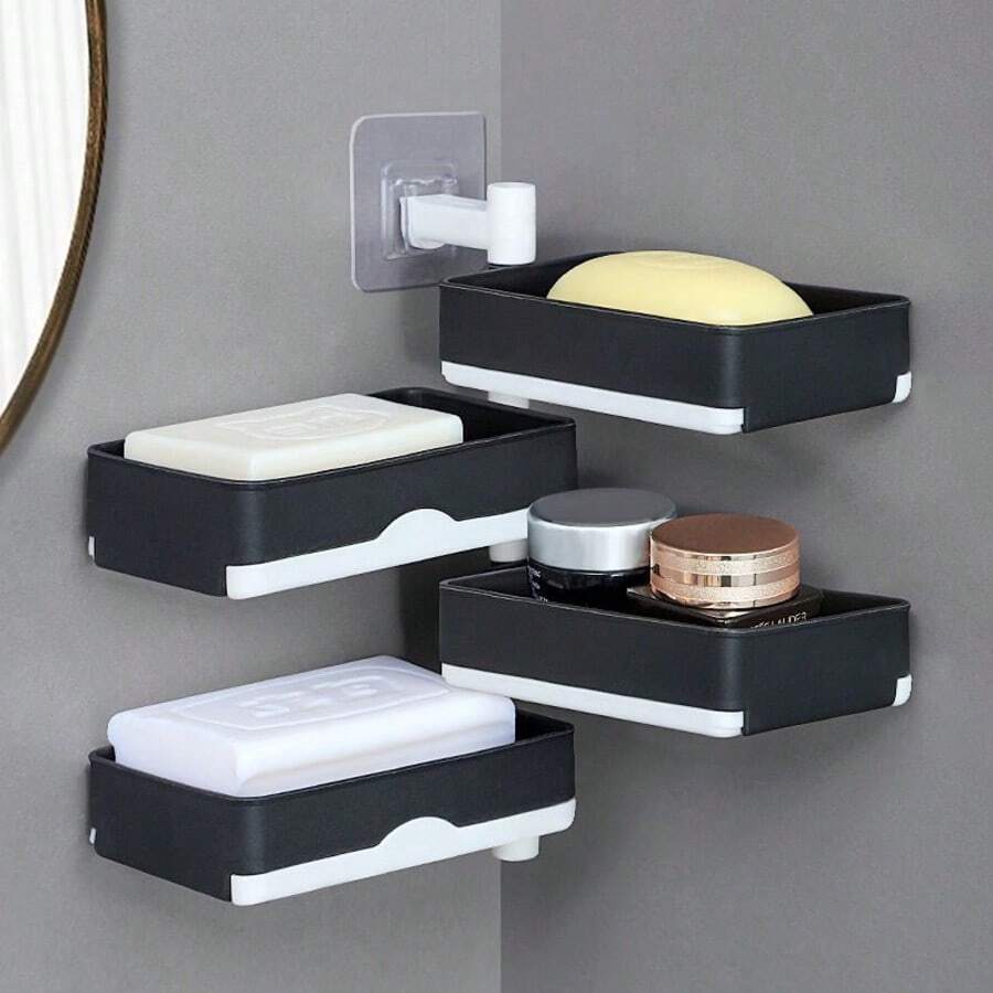 2/3/4 Tier Rotating Soap Dish, Bathroom Wall Mounted Soap Holder, Drain Soap Box, Creative Storage Rack - Black and White - View 1