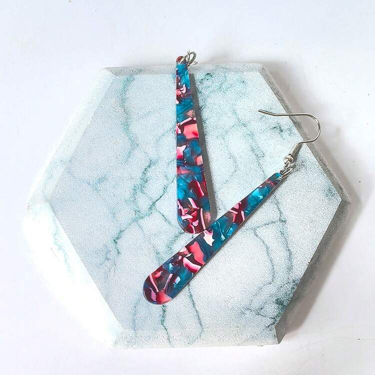 优雅长条形吊坠耳环，女士款，1对时尚度假风迷你棒状耳环，别致精致的耳饰 - 青碧色 - 查看 3