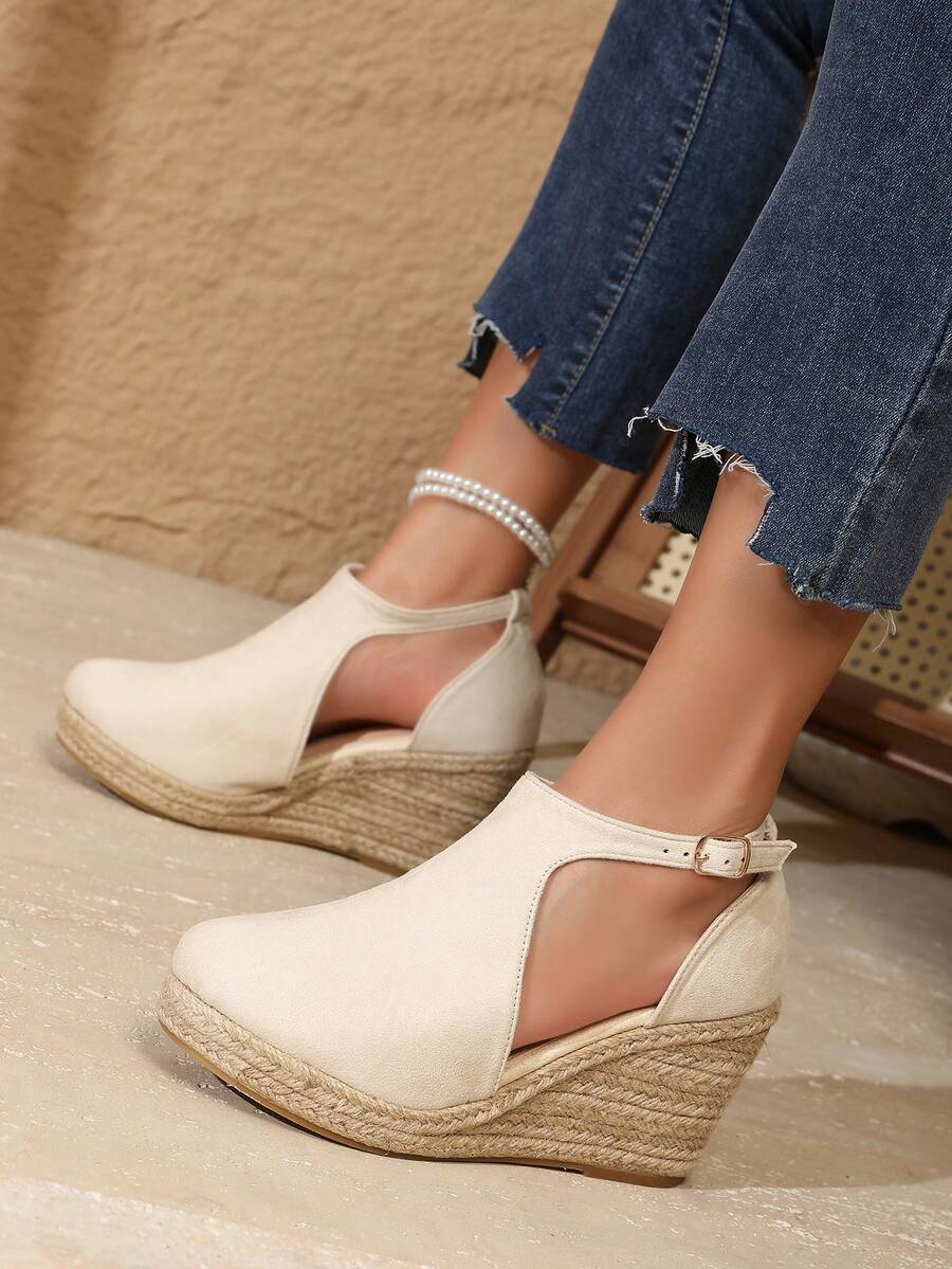 Breathable Closed Toe Wedge Sandals With Rope Accent, Fashionable And Comfortable - Beige - View 1