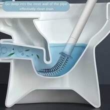 Set de perii de toaletă Thai Bno, rezistente, cu peri din silicon și suport - instalare fără găurire, sistem de curățare igienic pentru baie cu mâner lung, design alb/negru care economisește spațiu pentru rulote, barcă (cadru din plastic, multicomponentă)