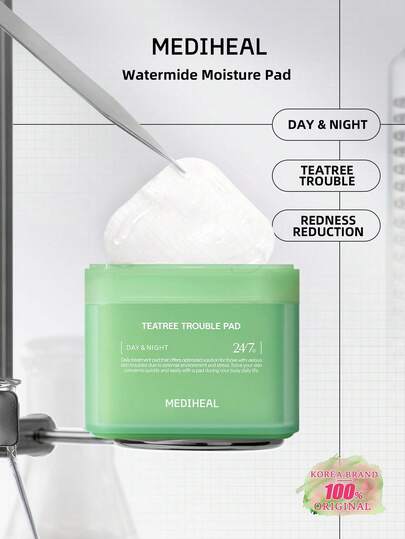 Mediheal Teatree Trouble Pad, Sheer Translucent, Milky Aqua, Quilted Cotton, Dewy Hydration, Bouncy Layer, 10-Second Absorption, Zero Residue, Hygienic Seal, Post-Sun Care, Gym Bag Essential, Makeup Prep, Overnight Mask Alternative, K-Beauty, Korean Makeup, 100EA/170ml/5.74fl.Oz.