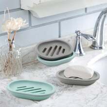 Paquete de 2 jaboneras para ducha, fregadero, tina, soporte ovalado de plástico blanco con desagüe, fácil de limpiar, duradero - Verde - Ver 4