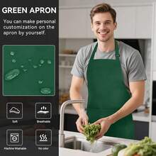 NLUS 2 Pack Kitchen Aprons With 2 Pockets For Women Men, Chef Aprons For BaFKing BBQ CooFKing, Green,Green - Green - 查看 3