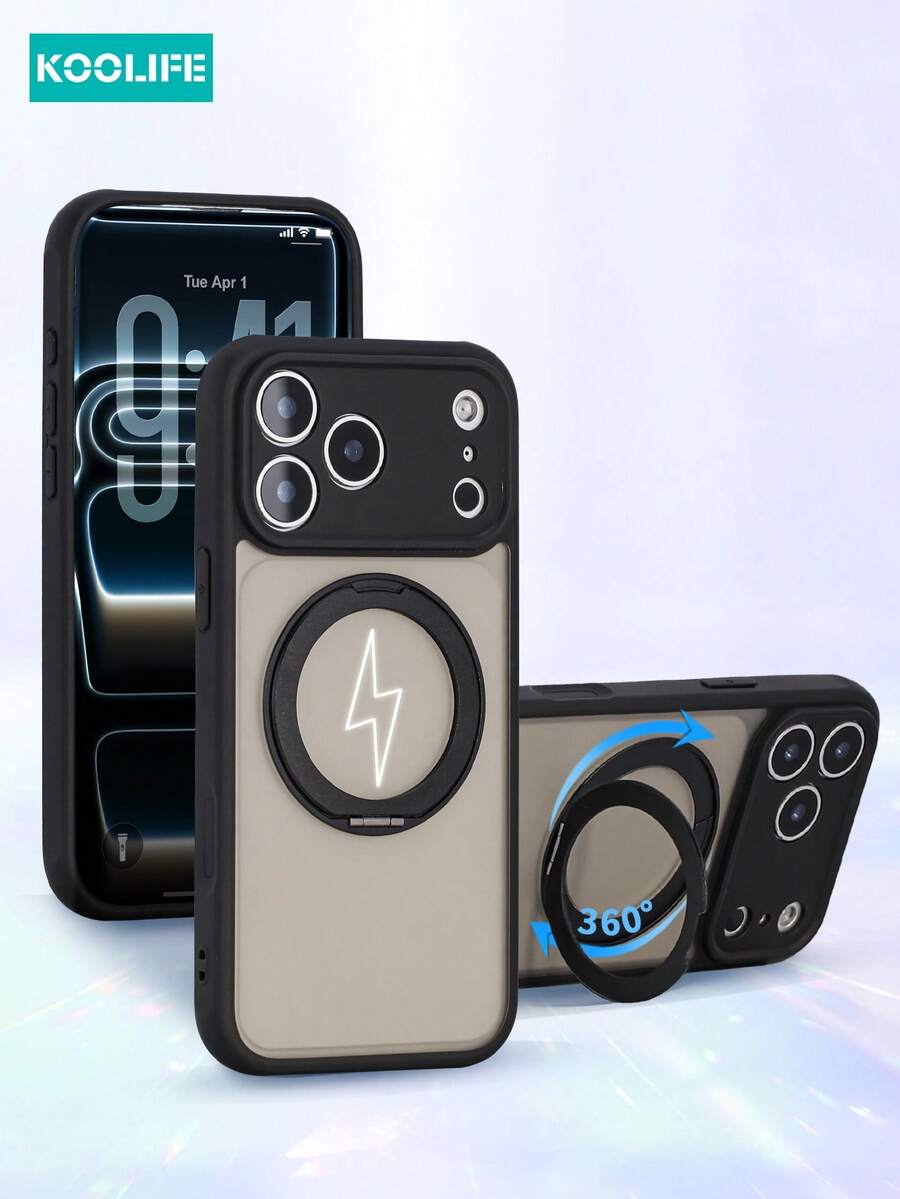 Koolife 适用于新款苹果 17 手机的 1 件装手机壳，带 360° 旋转支架，优质简约磨砂手机保护套，支持磁吸充电，PC+TPU 材质，兼容 17 Pro Max/ 17/ 17 Pro/14/14 Pro/14 Pro Max/13/13 Pro/13 Pro Max/15/15 Pro/15 Pro Max/16/16 Pro/16 Pro Max - 黑色 - 查看 1