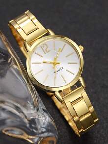 6pcs Compact And Elegant Women's Quartz Watches, Multi-Piece Set Of Ladies' Light Luxury Style Jewelry And Watches With Heart-Shaped Rhinestone Decorations. Metal Strap Watch Paired With Heart Bracelet, Necklace, Earrings, And Ring, Fully Showcasing A Sweet, Light Luxury Romantic Vibe. Comfortable To Wear, Suitable For Refined Everyday Commuting Outfits, Eye-Catching Looks For Dates And Shopping