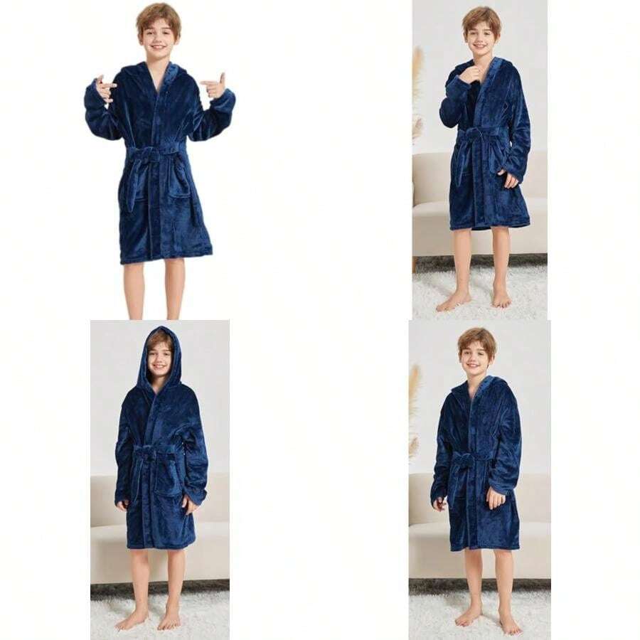 Albornoz de forro polar con capucha para niños de 2 a 16 años(13-14 Años marino) - Multicolor - Ver 1