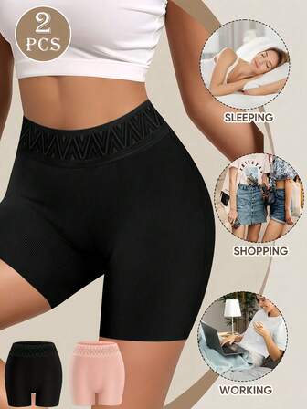 2 pièces Shorts gaine taille haute pour femmes - Sous-vêtements amincissants respirants noirs et roses, gaine de la taille et contrôle du ventre, tailles S-XXL, confortables pour le port quotidien et l'habillement