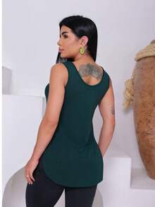 Women's Tank Top For Gym Workouts, Butt-Covering Style, Long Length. - Army Green - View 4