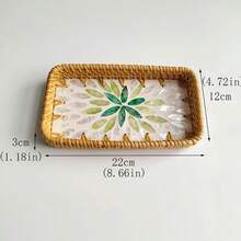 8.66 X 4.72 X 1.18 Inches Handmade Rattan & Shell Decorative Catchall Tray, Entryway Key Holder, Desktop Organizer - Blue and White - View 28
