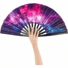 Galaxy Rave Fans Large Folding Popping Hand Fan For Line Dancing Big Clacking Clap Handheld Fans Foldable For Boots On The Ground Dance Music Festival Party As Rave Outfits Accessories For Women - 綠色 - 查看 5