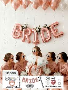16件組 16英吋銀色/玫瑰金/洋紅色/金色字母「BRIDE」氣球，準新娘派對裝飾氣球套組 | 金色鑽戒氣球 + 10英吋珍珠白/珍珠粉/玫瑰金乳膠氣球 | 婚前派對、單身女派對 - 彩色 - 查看 15