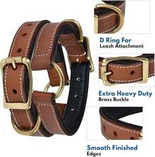 Collar de Cuero para Perros Medianos, Marrón, 1 Pulgada de Ancho, Cuero Genuino de Grano Completo, Resistente con Acolchado Interior Suave, Cómodo y Duradero (Mediano (Ajuste para Cuello de 14.5-18.5), Marrón) - Marrón con anilla central - Ver 3
