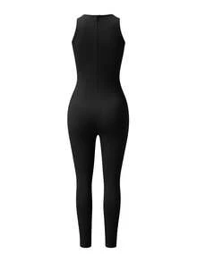 EARO 女款新款时尚连体裤休闲拼接无袖高弹修身高腰运动裤修身