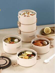 Stainless Steel Lunch Box, Large Capacity Portable And Convenient Square Box, Multi-Layer Design Lunch Box, Suitable For Home, School And Office - Khaki - View 10