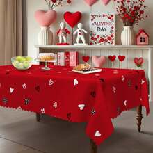 1 Stück Tischdecke im Valentinstag-Thema - nordischer minimalistischer Stil, rotes Herzmuster Tischdecke, warm und romantisch - strapazierfähiger Polyesterstoff - geeignet für rechteckige oder runde Tische, perfekt für Valentinstag-Dinner, Hochzeit, Jahrestag, Party oder tägliche Heimdekoration, 3 Stile erhältlich