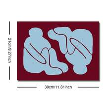 1pc Framed/Unframed Abstract People Sitting Canvas Poster Blue Red Minimalist Vintage Wall Art Print Retro Painting For Apartment,Living Room,Bedroom,Modern Home Office Decoration - Multicolor - View 9