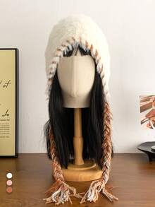 1 căciulă pufoasă tricotată manual pentru femei, groasă și călduroasă, elegantă, versatilă, măgulitoare, design cu clape pentru urechi, toamnă/iarnă