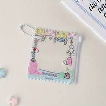 Girls' Transparent Cartoon Candy Card Holder With Zipper Closure - 70mm Cute Anime & Character Designs, Durable PVC School Supplies For Students, Cute School Supplies, Playful Design - Màu xanh lam - Xem 2
