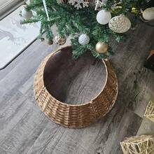 Manta de árbol de Navidad tejida a mano – diseño marrón natural con cesta tejida, cubierta de plástico resistente para árboles de Navidad artificiales. Disponible en tamaños grande y pequeño. - Pequeño marrón - Ver 4
