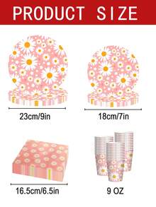 10pcs Daisy Birthday Party Tableware Set, Pink Daisy Flower Supplies Including Daisy Plate And Napkin Cup Retro Theme Hippie Girl Birthday Baby Shower Wedding Supplies - Multicolor - View 2