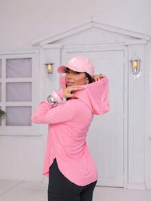 Women's Long-Sleeved Hooded Blouse For Winter, Butt-Covering Vest, Leggings For The Gym. - Màu Hồng baby - Xem 2