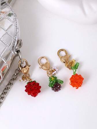 1pc New Creative Exquisite Bead Fruit Keychain DIY Handmade Simulation Beads Personalized Fresh Fruit Orange Blueberry Strawberry Keychain Men's Charm Car Keychain Fashion Handbag Backpack Pendant Accessories Boyfriend Birthday Gift Family And Friends Holiday Jewelry Gift Fruit Garden