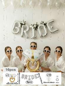 16件組 16英吋銀色/玫瑰金/洋紅色/金色字母「BRIDE」氣球，準新娘派對裝飾氣球套組 | 金色鑽戒氣球 + 10英吋珍珠白/珍珠粉/玫瑰金乳膠氣球 | 婚前派對、單身女派對 - 彩色 - 查看 12