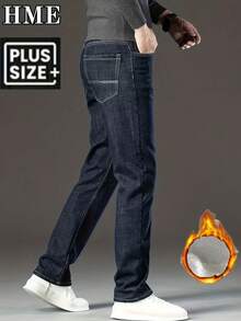 239 Winter Thickened Casual Minimalist Style Men's Jeans, New Men's Thickened Winter Wear, Suitable For Business Or Casual Wear, Mid-Rise Stretch Slim Straight Leg, Stretchy Fabric Machine Washable, Built-In YKK Zipper Closure, Simple Basic Versatile For Any Occasion, Essential Winter Warmth Men's Long Jeans, Men's Black Casual Pants, Men's Slim-Fit Jeans (Plus Sizes Available) Men's Plus Size Apparel - 黑色 - 查看 3