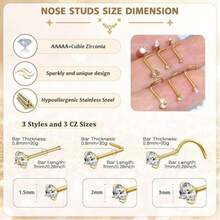 3/9/12pcs Nose Ring Set, Unisex, Low Allergy 316L Stainless Steel Hinged Clasp Nose Rings, Suitable For Ear Cartilage, Ear Conch, Ear Tragus, Ear Helix, Silver, Gold, Black, L-Shaped/Spiral/Straight Nose Studs, Genuine Body Piercing Jewelry