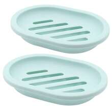 Paquete de 2 jaboneras para ducha, fregadero, tina, soporte ovalado de plástico blanco con desagüe, fácil de limpiar, duradero - Verde - Ver 9