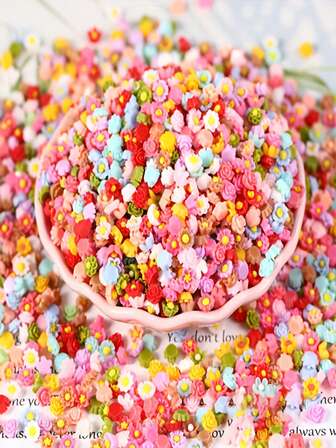67/97pc Flatback Resin Flower Charms Beads For Crafts,Mini Cabochon Charms Mixed Colors Flower Resin Slime Charms Bulk For Nail Art Scrapbooking Decor