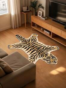 1 件装不规则动物纹地垫 - 老虎图案，柔软绒面涤纶材质，可机洗，防滑，室内/室外均可使用，适用于卧室、厨房、露台、露营、野餐、情人节礼物、装饰性地面铺装 | 时尚（手工裁剪的不对称图案可能存在 1-5 厘米的误差，建议订购大一号）家居装饰 | 可机洗地垫 - 彩色 - 查看 1