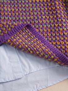 Áo len nữ dệt kim họa tiết ombre hình học - Tay dài, chất liệu dệt kim thoải mái, phù hợp cho mùa thu/đông | Mặc thường ngày, chất vải mềm mại. - Màu tím - Xem 5